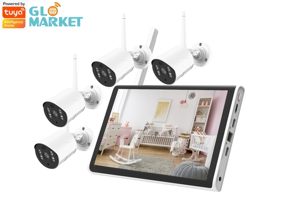 Glomarket Smart Tuya Wifi NVR Kit 4CH Camera 1080P Wireless Wifi Surveillance Camera 10.1 นิ้ว LCD NVR Kit
