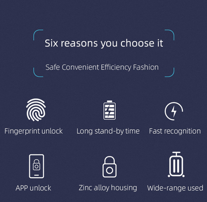 โลหะผสมสังกะสี Tuya Smart Padlock การชาร์จ USB กุญแจลายนิ้วมือสำหรับตู้ประตูกระเป๋า