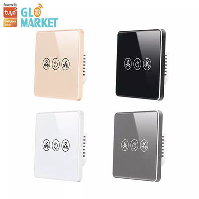Glomarket Tuya Smart Wifi Fan Switch EU Standard Glass Touch Wall รีโมทคอนโทรลไร้สาย