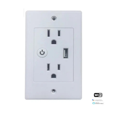 Tuya 2.4GHz Wifi Wall Outlet ซ็อกเก็ตปลั๊กไฟฟ้าอัจฉริยะพร้อมพอร์ต USB 1 พอร์ต