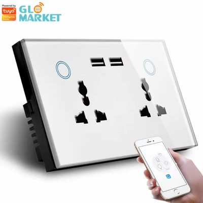 Tuya Smart Home WiFi Switch Wall Double Socket การตรวจสอบกระแสไฟ USB Charger Socket