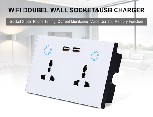 Tuya Smart Home WiFi Switch Wall Double Socket การตรวจสอบกระแสไฟ USB Charger Socket
