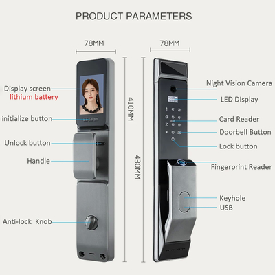 โกลมาร์เก็ต Tuya Wifi การจําเพาะหน้า Smart Door Lock With Camera