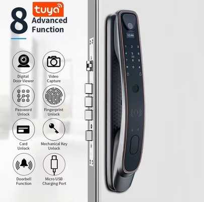 Tuya การจํานองใบหน้า ล็อคประตูฉลาด WiFi/Zigbee fingerprint/finger vein optional cat eye capture