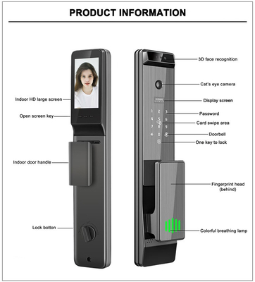 Glomarket Tuya Digital Smart Lock ระบบชีวภาพอัตโนมัติเต็ม ระบบรักษาความปลอดภัยลายนิ้วมือ 3d การจํานองใบหน้า รหัสผ่าน ล็อคประตู