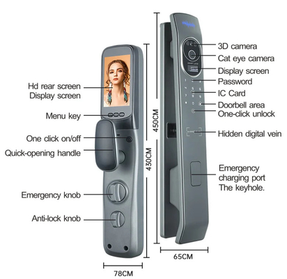 Glomarket Tuya Smart Door Lock 3d การจําเพาะใบหน้า ล็อคสมาร์ทอัตโนมัติ พร้อมกล้อง ล็อคประตูความปลอดภัยชีวภาพสมาร์ท