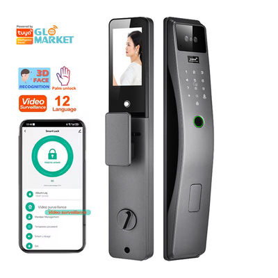 โกลมาร์เก็ต 3d การจํานองใบหน้า ล็อคประตูสมาร์ท Tuya Real Time Video Intercom Wifi ล็อคประตูสมาร์ท With Palm Print