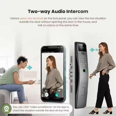 โกลมาร์เก็ต 3d การจํานองใบหน้า ล็อคประตูสมาร์ท Tuya Real Time Video Intercom Wifi ล็อคประตูสมาร์ท With Palm Print