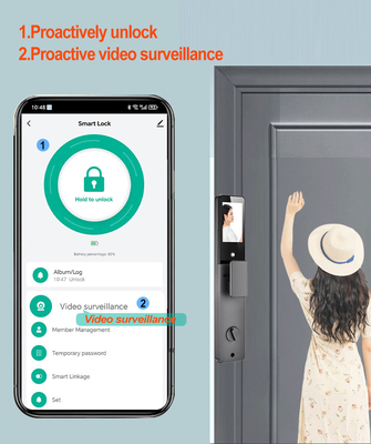 โกลมาร์เก็ต 3d การจํานองใบหน้า ล็อคประตูสมาร์ท Tuya Real Time Video Intercom Wifi ล็อคประตูสมาร์ท With Palm Print