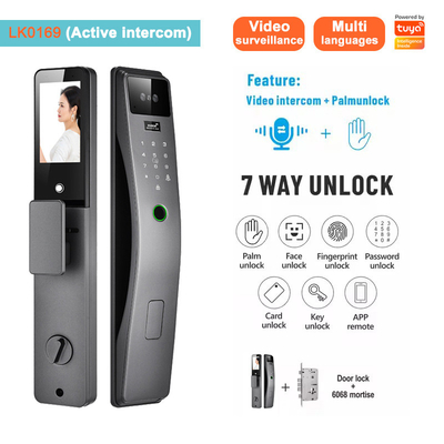 โกลมาร์เก็ต 3d การจํานองใบหน้า ล็อคประตูสมาร์ท Tuya Real Time Video Intercom Wifi ล็อคประตูสมาร์ท With Palm Print