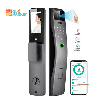 โกลมาร์เก็ต 3d การจํานองใบหน้า ล็อคประตูสมาร์ท Tuya Real Time Video Intercom Wifi ล็อคประตูสมาร์ท With Palm Print