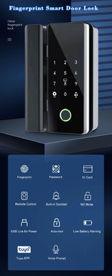 โกลมาร์เก็ต Tuya Smart Glass Door Lock Biometric Fingerprint BLE Smart Electronic Lock สําหรับสํานักงาน ประตูแก้ว