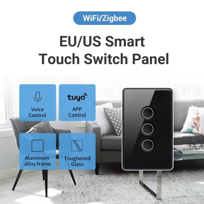 Glomarket Tuya Zigbee/wifi EU กระจกหมึกกระจกขอบ ปุ่มสัมผัส ไฟสวิทช์ 1/2/3/4 วงการ Wifi ปุ่มกําแพงทํางานกับ Google Alexa