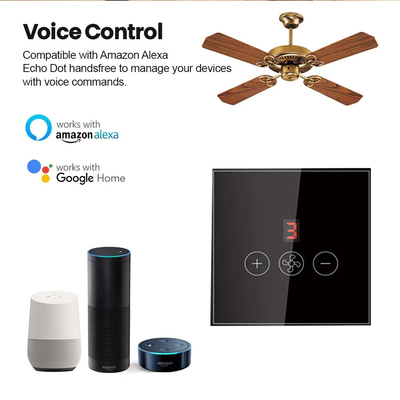 Glomarket Tuya Smart Wifi Ceiling Fan Switch Eu Standard Glass Touch Wall App Remote Control เครื่องปรับความเร็วพัดลมไฟฟ้า