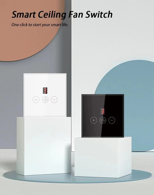 Glomarket Tuya Smart Wifi Ceiling Fan Switch Eu Standard Glass Touch Wall App Remote Control เครื่องปรับความเร็วพัดลมไฟฟ้า