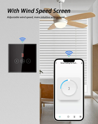 Glomarket Tuya Smart Wifi Ceiling Fan Switch Eu Standard Glass Touch Wall App Remote Control เครื่องปรับความเร็วพัดลมไฟฟ้า