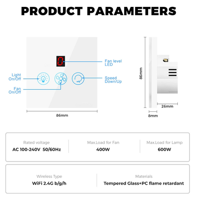 Glomarket Tuya Wifi Fan Light Switch Touch 3 In 1 Switch 5 ความเร็ว ปรับระดับเพดาน Fan Switch สําหรับ Alexa Google Home