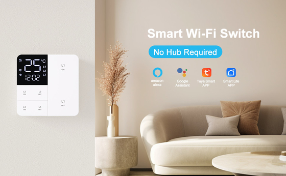 Glomarket Tuya Wifi Smart Wall Light Switch 1/2/3 Gang Support Voice/app/touch Control พร้อมจอแสดงอุณหภูมิ