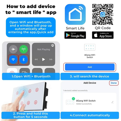 Glomarket Smart Home 8 Gang Wall Switch US Standard Tuya Voice APP การควบคุมทางไกลแบบไร้สาย