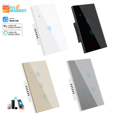 Glomarket สินค้าการออกแบบใหม่ Tuya Smart Wifi Wall Switch Us แผ่นสัมผัสกระจกมาตรฐาน แสงสวิทช์รองรับแอพรีโมทคอนโทรล