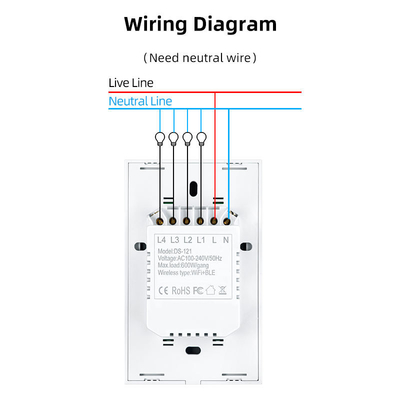 Glomarket สินค้าการออกแบบใหม่ Tuya Smart Wifi Wall Switch Us แผ่นสัมผัสกระจกมาตรฐาน แสงสวิทช์รองรับแอพรีโมทคอนโทรล