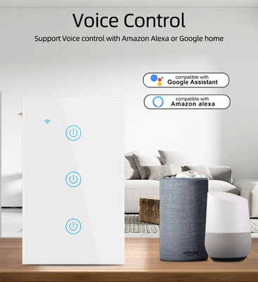 Glomarket สินค้าการออกแบบใหม่ Tuya Smart Wifi Wall Switch Us แผ่นสัมผัสกระจกมาตรฐาน แสงสวิทช์รองรับแอพรีโมทคอนโทรล