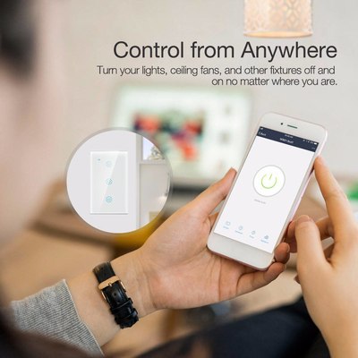 Glomarket สินค้าการออกแบบใหม่ Tuya Smart Wifi Wall Switch Us แผ่นสัมผัสกระจกมาตรฐาน แสงสวิทช์รองรับแอพรีโมทคอนโทรล