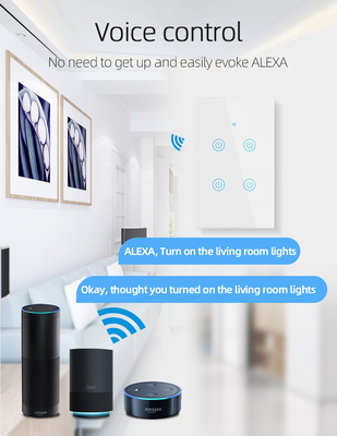 Glomarket สินค้าการออกแบบใหม่ Tuya Smart Wifi Wall Switch Us แผ่นสัมผัสกระจกมาตรฐาน แสงสวิทช์รองรับแอพรีโมทคอนโทรล