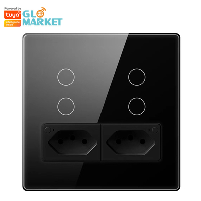 Glomarket Smart Wifi Brazil Standard Smart Home Tuya Smart 4 Gang Switch And Socket Wifi Smart Wall Socket ทํางานกับอเล็กซ่า