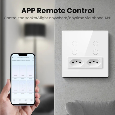 Glomarket Smart Wifi Brazil Standard Smart Home Tuya Smart 4 Gang Switch And Socket Wifi Smart Wall Socket ทํางานกับอเล็กซ่า