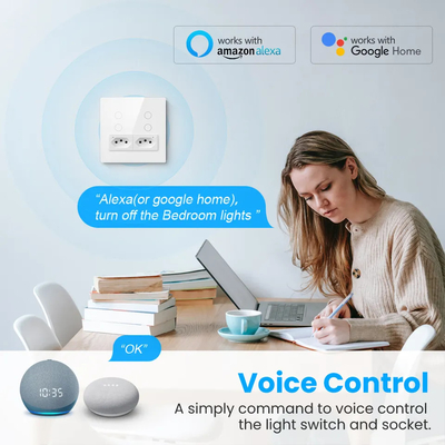 Glomarket Smart Wifi Brazil Standard Smart Home Tuya Smart 4 Gang Switch And Socket Wifi Smart Wall Socket ทํางานกับอเล็กซ่า