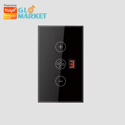 Glomarket Tuya App ระบบควบคุมเสียงระยะไกล จอแสดงระดับ 5 ความเร็วลม สมาธิสหรัฐ Wi-Fi แฟนเพดานกระจกสัมผัสสวิตช์ผนัง