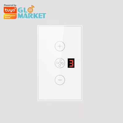Glomarket Tuya App ระบบควบคุมเสียงระยะไกล จอแสดงระดับ 5 ความเร็วลม สมาธิสหรัฐ Wi-Fi แฟนเพดานกระจกสัมผัสสวิตช์ผนัง