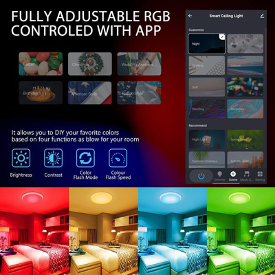 24w Tuya Smart Ceiling Light รีโมทคอนโทรล Rgb สีสันสดใสนำเพลงสมัยใหม่